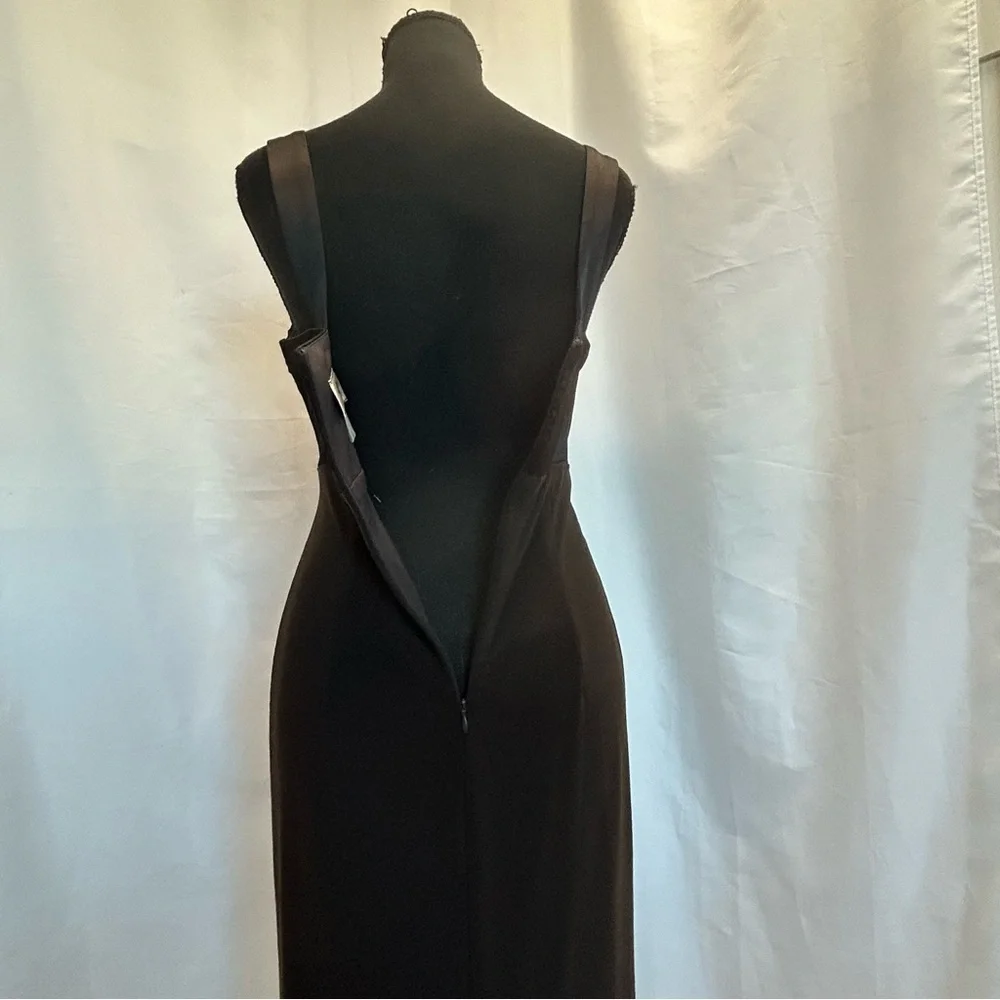 Joseph Ribkoff dark chocolate brown pleated ruched beaded sleeveless midi dress - Picture 6 of 15